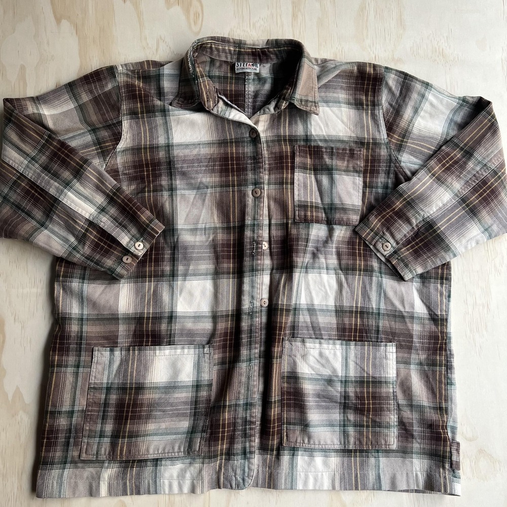 Stefano International Shirt Mens 3XL Brown Plaid Long Sleeve Button Up Pockets